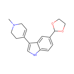 CN1CC=C(c2c[nH]c3ccc(C4OCCO4)cc23)CC1 ZINC000013731900