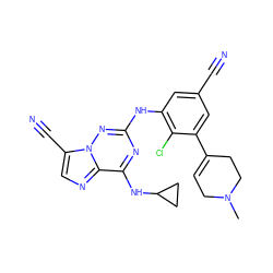 CN1CC=C(c2cc(C#N)cc(Nc3nc(NC4CC4)c4ncc(C#N)n4n3)c2Cl)CC1 ZINC000169711925