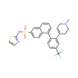 CN1CC=C(c2cc(C(F)(F)F)ccc2-c2cccc3cc(S(=O)(=O)Nc4nccs4)ccc23)CC1 ZINC000225073964