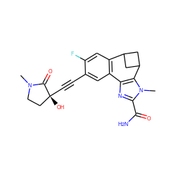 CN1CC[C@@](O)(C#Cc2cc3c(cc2F)C2CC(C2)c2c-3nc(C(N)=O)n2C)C1=O ZINC000219475266