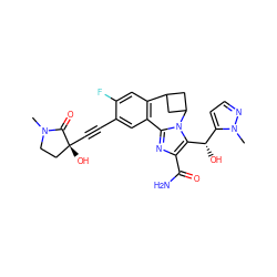 CN1CC[C@@](O)(C#Cc2cc3c(cc2F)C2CC(C2)n2c-3nc(C(N)=O)c2[C@@H](O)c2ccnn2C)C1=O ZINC000219530802