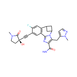 CN1CC[C@@](O)(C#Cc2cc3c(cc2F)C2CC(C2)n2c-3nc(C(N)=O)c2Cc2ccnn2C)C1=O ZINC000219460587