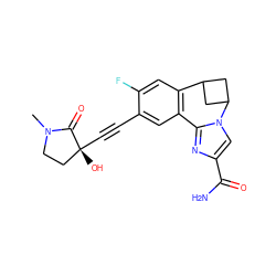 CN1CC[C@@](O)(C#Cc2cc3c(cc2F)C2CC(C2)n2cc(C(N)=O)nc2-3)C1=O ZINC000219498820