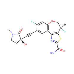 CN1CC[C@@](O)(C#Cc2cc3c(cc2F)OC[C@@](C)(F)c2sc(C(N)=O)nc2-3)C1=O ZINC000219449536