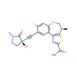 CN1CC[C@@](O)(C#Cc2cc3c(cc2F)OC[C@@H](F)c2sc(C(N)=O)nc2-3)C1=O ZINC000215776686