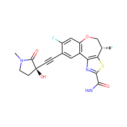 CN1CC[C@@](O)(C#Cc2cc3c(cc2F)OC[C@H](F)c2sc(C(N)=O)nc2-3)C1=O ZINC000215776635