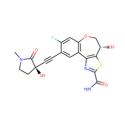 CN1CC[C@@](O)(C#Cc2cc3c(cc2F)OC[C@H](O)c2sc(C(N)=O)nc2-3)C1=O ZINC000219492098