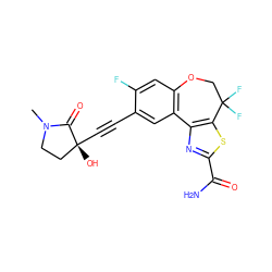 CN1CC[C@@](O)(C#Cc2cc3c(cc2F)OCC(F)(F)c2sc(C(N)=O)nc2-3)C1=O ZINC000219526838