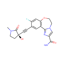 CN1CC[C@@](O)(C#Cc2cc3c(cc2F)OCCn2cc(C(N)=O)nc2-3)C1=O ZINC000219487130