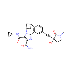 CN1CC[C@@](O)(C#Cc2ccc3c(c2)-c2nc(C(N)=O)c(C(=O)NC4CC4)n2C2CC3C2)C1=O ZINC000219512378