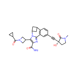 CN1CC[C@@](O)(C#Cc2ccc3c(c2)-c2nc(C(N)=O)c(C4CN(C(=O)C5CC5)C4)n2C2CC3C2)C1=O ZINC000219449634