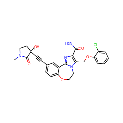 CN1CC[C@@](O)(C#Cc2ccc3c(c2)-c2nc(C(N)=O)c(COc4ccccc4Cl)n2CCO3)C1=O ZINC000215755278