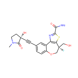 CN1CC[C@@](O)(C#Cc2ccc3c(c2)-c2nc(C(N)=O)sc2[C@@](F)(CO)CO3)C1=O ZINC000219478019