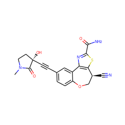 CN1CC[C@@](O)(C#Cc2ccc3c(c2)-c2nc(C(N)=O)sc2[C@@H](C#N)CO3)C1=O ZINC000219415989