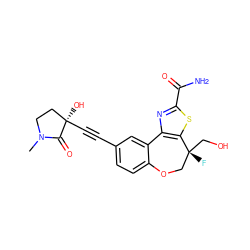 CN1CC[C@@](O)(C#Cc2ccc3c(c2)-c2nc(C(N)=O)sc2[C@](F)(CO)CO3)C1=O ZINC000219477949