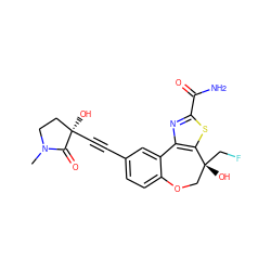 CN1CC[C@@](O)(C#Cc2ccc3c(c2)-c2nc(C(N)=O)sc2[C@](O)(CF)CO3)C1=O ZINC000219523195