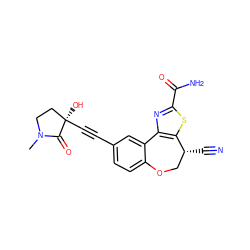 CN1CC[C@@](O)(C#Cc2ccc3c(c2)-c2nc(C(N)=O)sc2[C@H](C#N)CO3)C1=O ZINC000219415908