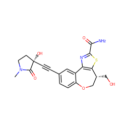 CN1CC[C@@](O)(C#Cc2ccc3c(c2)-c2nc(C(N)=O)sc2[C@H](CO)CO3)C1=O ZINC000219428852