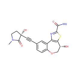 CN1CC[C@@](O)(C#Cc2ccc3c(c2)-c2nc(C(N)=O)sc2[C@H](O)CO3)C1=O ZINC000219500011