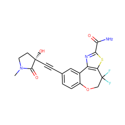 CN1CC[C@@](O)(C#Cc2ccc3c(c2)-c2nc(C(N)=O)sc2C(F)(F)CO3)C1=O ZINC000219464079