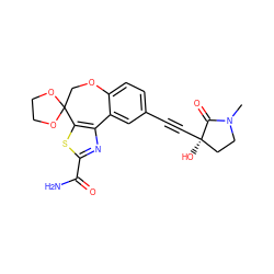 CN1CC[C@@](O)(C#Cc2ccc3c(c2)-c2nc(C(N)=O)sc2C2(CO3)OCCO2)C1=O ZINC000215776867