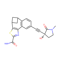 CN1CC[C@@](O)(C#Cc2ccc3c(c2)-c2nc(C(N)=O)sc2C2CC3C2)C1=O ZINC000215756448