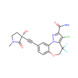 CN1CC[C@@](O)(C#Cc2ccc3c(c2)-n2nc(C(N)=O)c(Cl)c2C(F)(F)CO3)C1=O ZINC000219533866