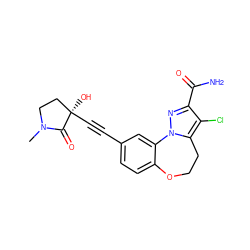 CN1CC[C@@](O)(C#Cc2ccc3c(c2)-n2nc(C(N)=O)c(Cl)c2CCO3)C1=O ZINC000215777276