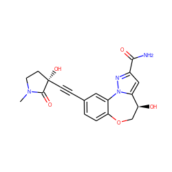 CN1CC[C@@](O)(C#Cc2ccc3c(c2)-n2nc(C(N)=O)cc2[C@@H](O)CO3)C1=O ZINC000219517379