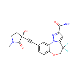 CN1CC[C@@](O)(C#Cc2ccc3c(c2)-n2nc(C(N)=O)cc2C(F)(F)CO3)C1=O ZINC000219505371