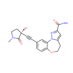 CN1CC[C@@](O)(C#Cc2ccc3c(c2)-n2nc(C(N)=O)cc2CCO3)C1=O ZINC000219478143