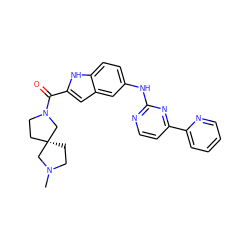 CN1CC[C@@]2(CCN(C(=O)c3cc4cc(Nc5nccc(-c6ccccn6)n5)ccc4[nH]3)C2)C1 ZINC000144210775