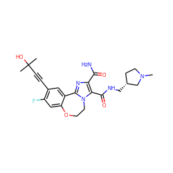 CN1CC[C@@H](CNC(=O)c2c(C(N)=O)nc3n2CCOc2cc(F)c(C#CC(C)(C)O)cc2-3)C1 ZINC000219457564