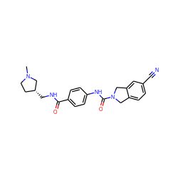 CN1CC[C@@H](CNC(=O)c2ccc(NC(=O)N3Cc4ccc(C#N)cc4C3)cc2)C1 ZINC000167290800