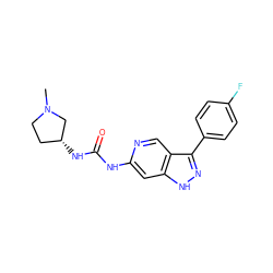 CN1CC[C@@H](NC(=O)Nc2cc3[nH]nc(-c4ccc(F)cc4)c3cn2)C1 ZINC000261186733