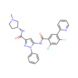 CN1CC[C@@H](NC(=O)c2cc(NC(=O)c3cc(-c4ccccn4)c(F)cc3Cl)n(-c3ccccc3)n2)C1 ZINC001772600955