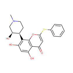 CN1CC[C@@H](c2c(O)cc(O)c3c(=O)cc(Sc4ccccc4)oc23)[C@@H](O)C1 ZINC000012355057