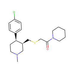 CN1CC[C@@H](c2ccc(Cl)cc2)[C@@H](CSCC(=O)N2CCCCC2)C1 ZINC000013677497