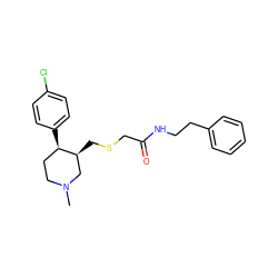 CN1CC[C@@H](c2ccc(Cl)cc2)[C@@H](CSCC(=O)NCCc2ccccc2)C1 ZINC000013677503