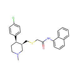 CN1CC[C@@H](c2ccc(Cl)cc2)[C@@H](CSCC(=O)Nc2cccc3ccccc23)C1 ZINC000013677505