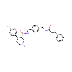 CN1CC[C@@H](c2ccc(Cl)cc2)[C@H](C(=O)NCc2ccc(CNC(=O)CCc3ccccc3)cc2)C1 ZINC000026661905