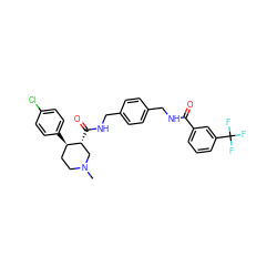 CN1CC[C@@H](c2ccc(Cl)cc2)[C@H](C(=O)NCc2ccc(CNC(=O)c3cccc(C(F)(F)F)c3)cc2)C1 ZINC000026664807