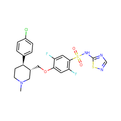 CN1CC[C@@H](c2ccc(Cl)cc2)[C@H](COc2cc(F)c(S(=O)(=O)Nc3ncns3)cc2F)C1 ZINC000205520826