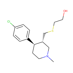 CN1CC[C@@H](c2ccc(Cl)cc2)[C@H](CSCCO)C1 ZINC000013677482