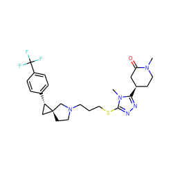 CN1CC[C@@H](c2nnc(SCCCN3CC[C@]4(C[C@@H]4c4ccc(C(F)(F)F)cc4)C3)n2C)CC1=O ZINC001772619073