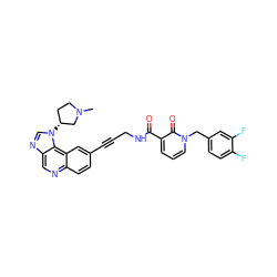 CN1CC[C@@H](n2cnc3cnc4ccc(C#CCNC(=O)c5cccn(Cc6ccc(F)c(F)c6)c5=O)cc4c32)C1 ZINC000169710262