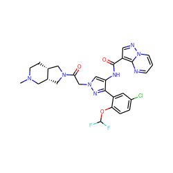 CN1CC[C@@H]2CN(C(=O)Cn3cc(NC(=O)c4cnn5cccnc45)c(-c4cc(Cl)ccc4OC(F)F)n3)C[C@@H]2C1 ZINC001772639367