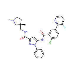 CN1CC[C@](C)(CNC(=O)c2cc(NC(=O)c3cc(-c4ncccc4F)ccc3Cl)n(-c3ccccc3)n2)C1 ZINC001772599334