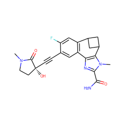 CN1CC[C@](O)(C#Cc2cc3c(cc2F)C2CC(C2)c2c-3nc(C(N)=O)n2C)C1=O ZINC000219470308