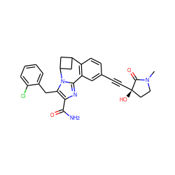 CN1CC[C@](O)(C#Cc2ccc3c(c2)-c2nc(C(N)=O)c(Cc4ccccc4Cl)n2C2CC3C2)C1=O ZINC000219477146